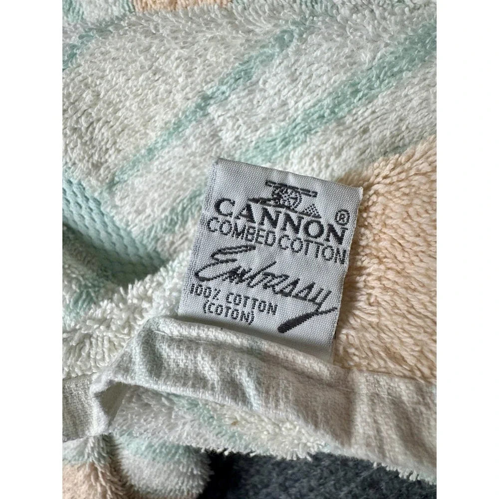 Vintage Cannon Embassy Bath Towel Set 24x45 Pastel Peach Mint Stripe USA Cotton